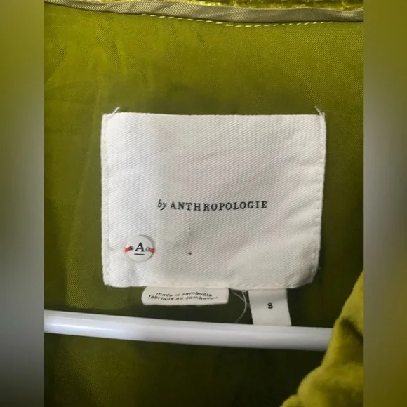 Anthropologie Quilted Velvet Shirt Jacket Size S Green Chartreuse - Picture 6 of 6